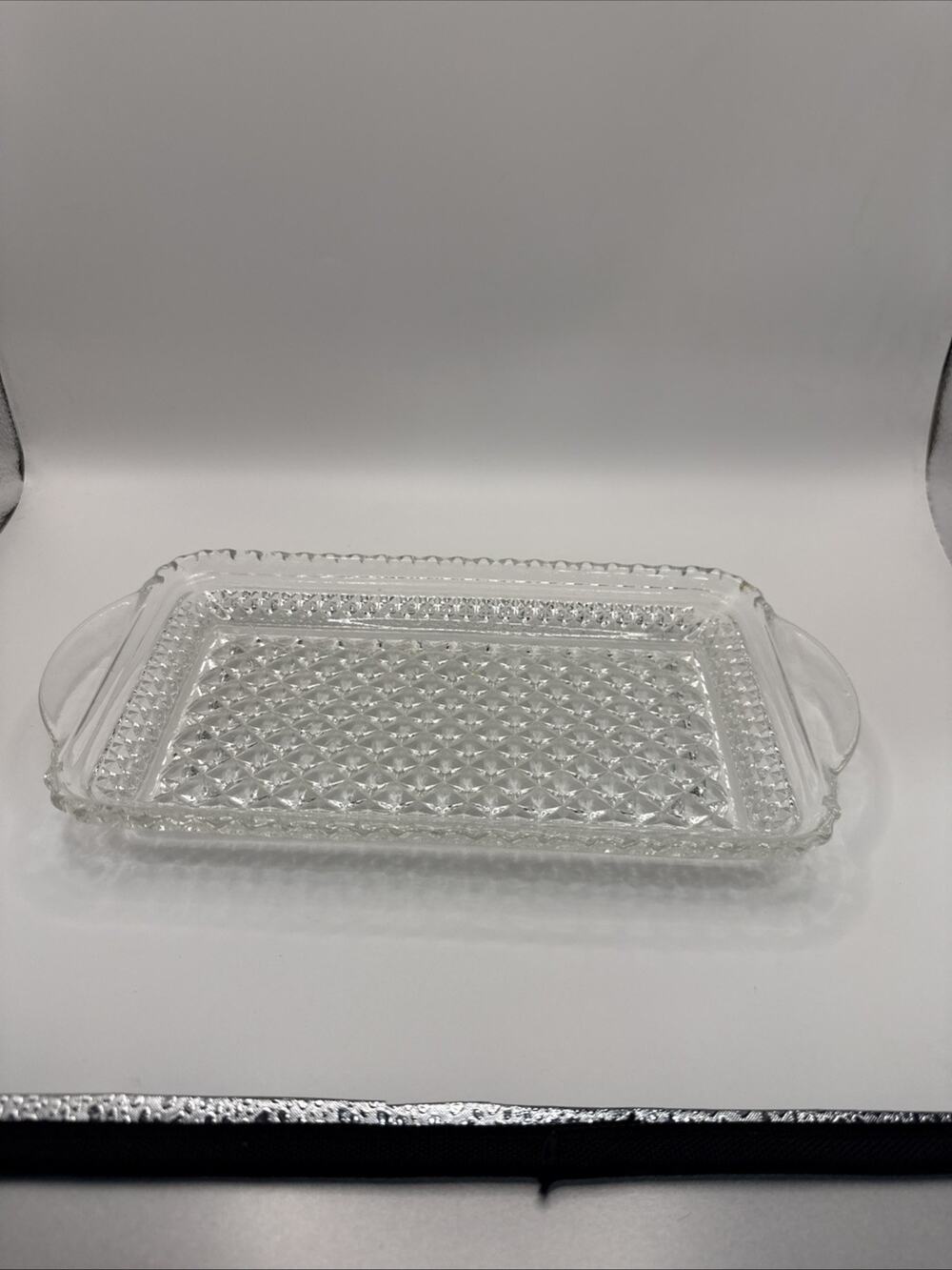 Vintage MCM Diamond Point Glass Relish Tray Anchor Hocking 5” x 9.75”